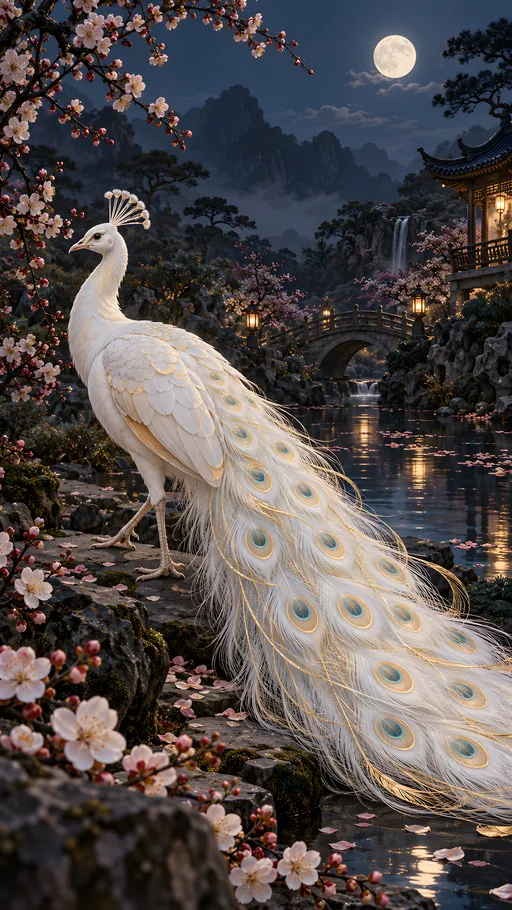 White Peacock in a Night Garden — Animals & Wildlife wallpaper