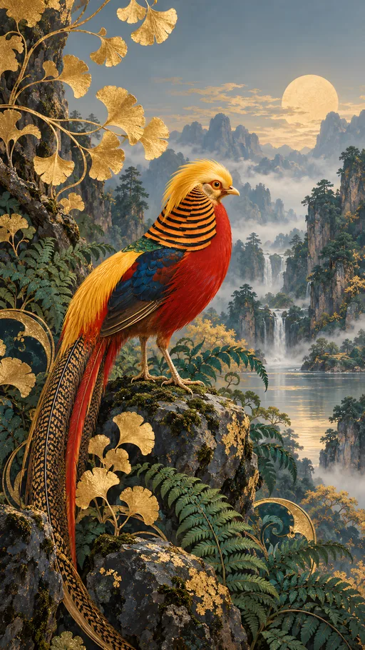 Golden Pheasant Among Ginkgo — Animals & Wildlife wallpaper