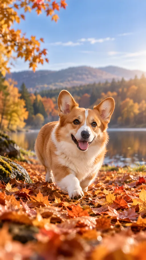 Corgi Trotting Through Leaves — Pets wallpaper