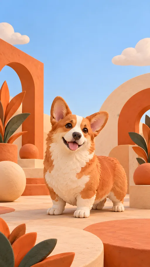 Clay Corgi in a Garden — Pets wallpaper