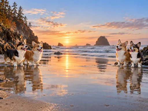 Corgi Pack on the Beach — Pets wallpaper