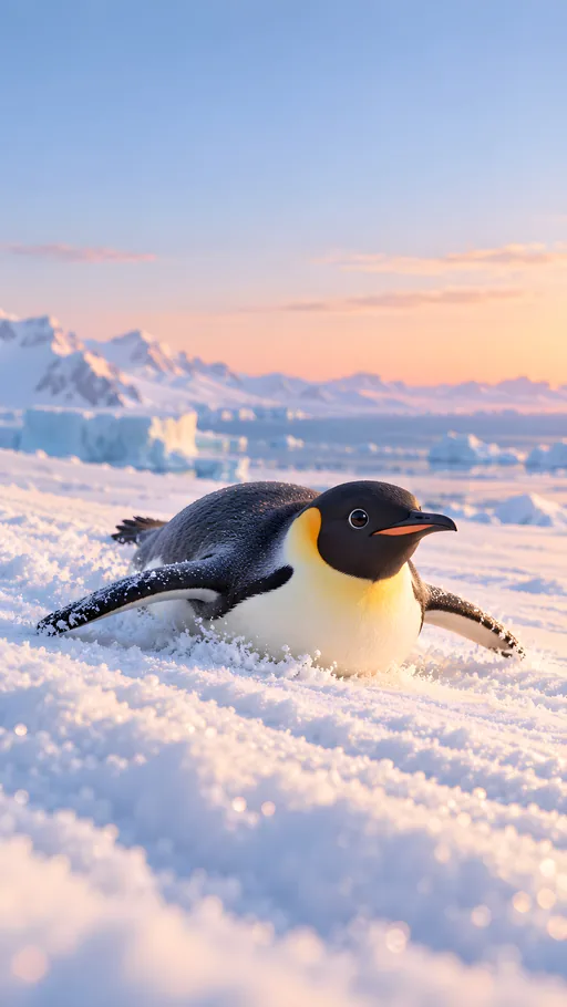 Penguin Sliding Through Snow — Animals & Wildlife wallpaper