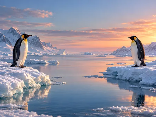 Two Penguins on the Snowbanks — Animals & Wildlife wallpaper