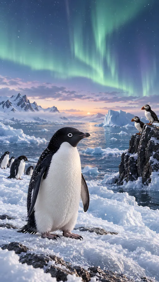 Adelie Penguin Under the Aurora — Animals & Wildlife wallpaper