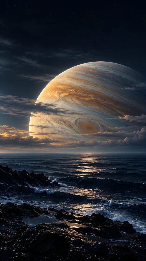 Opal Gas Giant Over a Black Ocean — Space wallpaper