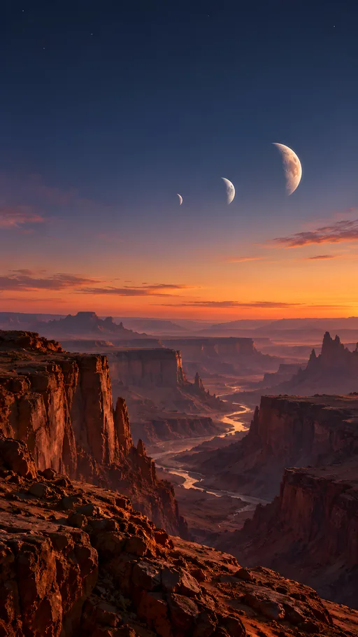 Three Moons Over a Rust Canyon — Space wallpaper
