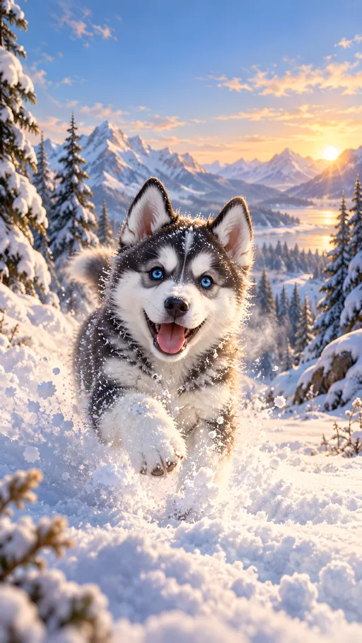 Husky Puppy in Powder Snow — Pets wallpaper
