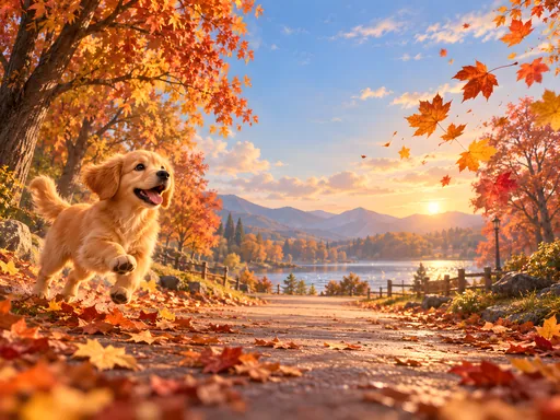 Golden Puppy in Autumn Leaves — Pets wallpaper