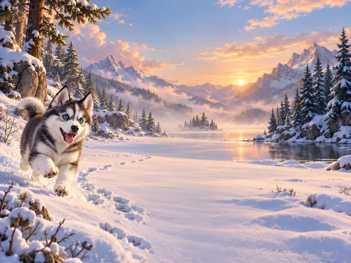 Husky Puppy in a Snowy Clearing — Pets wallpaper