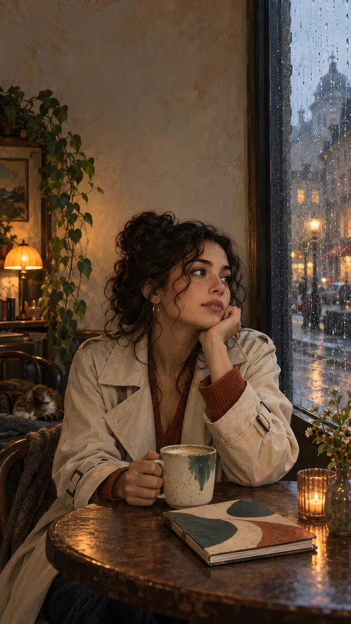 Daydreaming in a Rainy Cafe — People & Portraits wallpaper