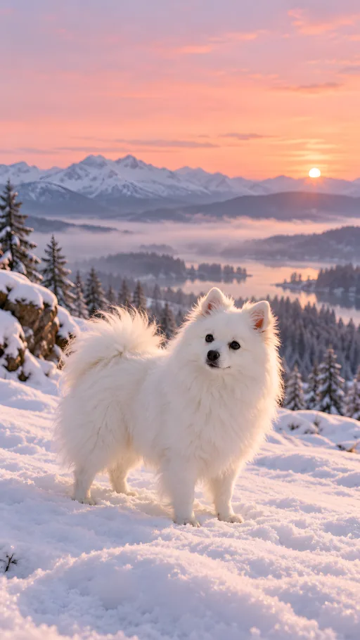 White Spitz at Pink Dawn — Pets wallpaper