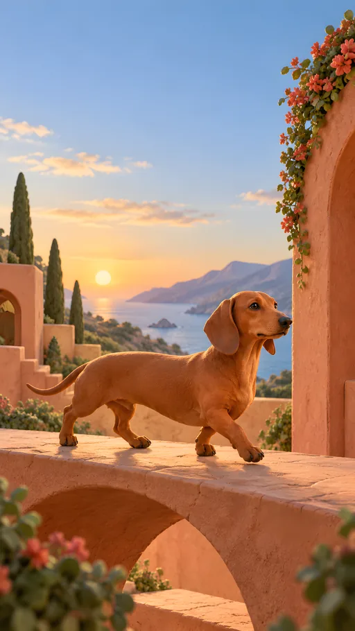 Clay Dachshund Under Terracotta Arches — Pets wallpaper