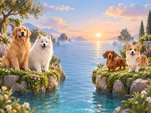 3D Dogs on Garden Islands — Pets wallpaper