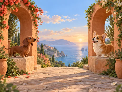 Clay Dogs Among Terracotta Arches — Pets wallpaper