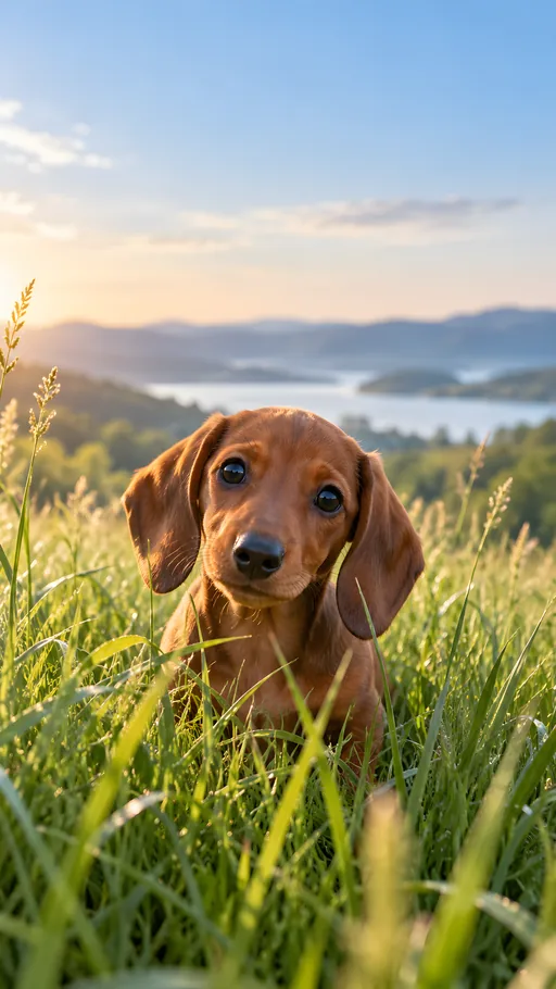 Dachshund Puppy in Tall Grass — Pets wallpaper