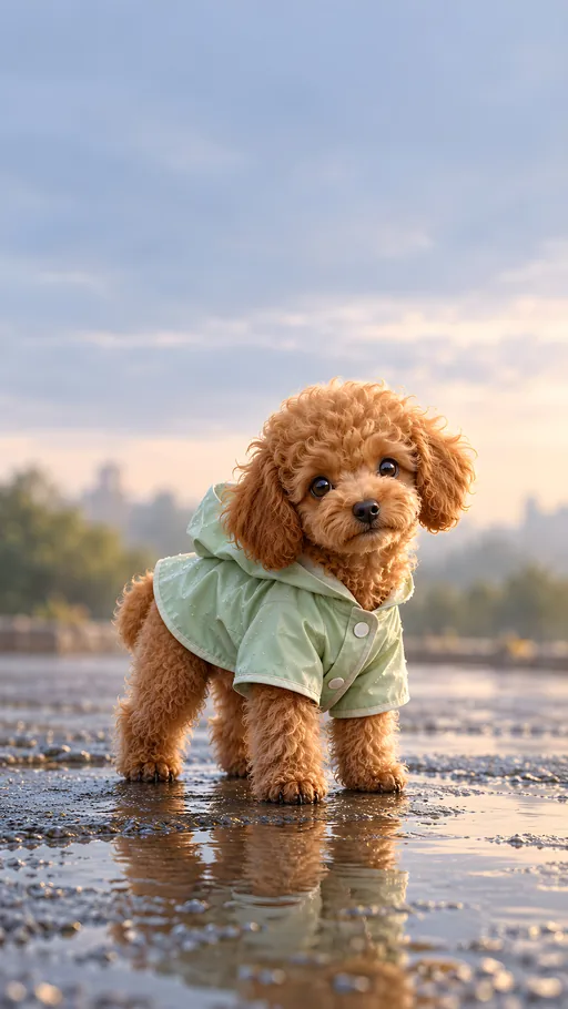 Poodle Puppy in a Raincoat — Pets wallpaper