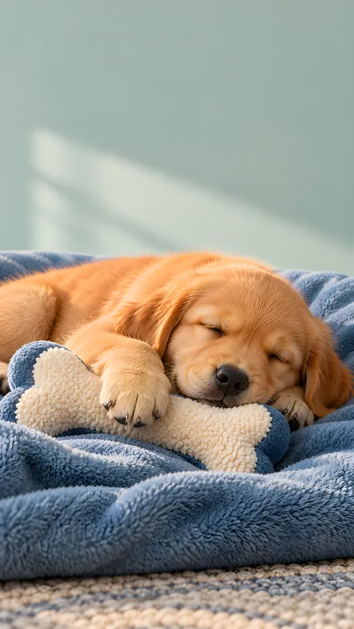 Golden Puppy with a Plush Bone — Pets wallpaper