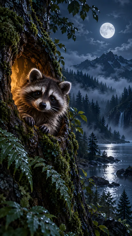 Young Raccoon in a Tree Hollow — Animals & Wildlife wallpaper