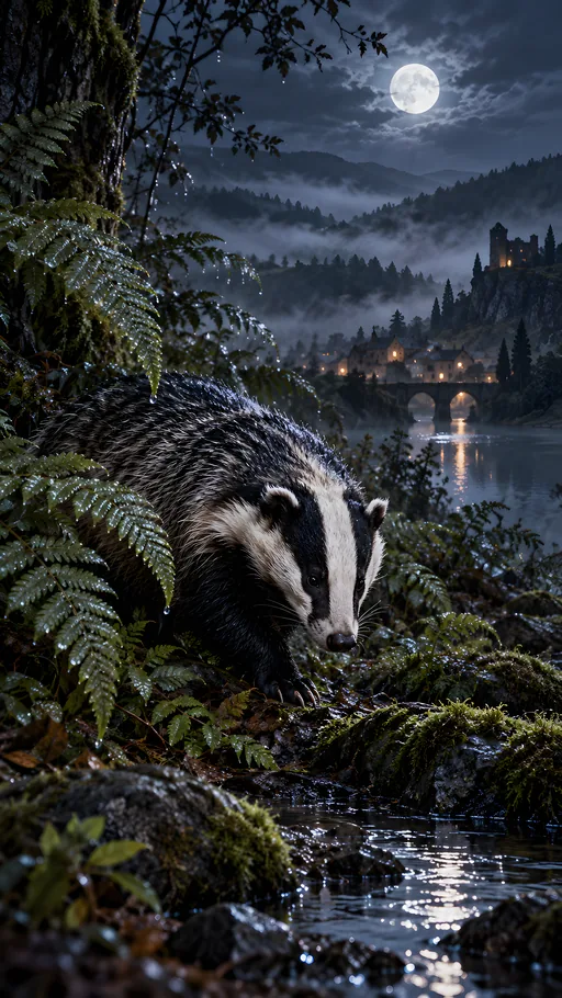Badger Beneath Silver Ferns — Animals & Wildlife wallpaper