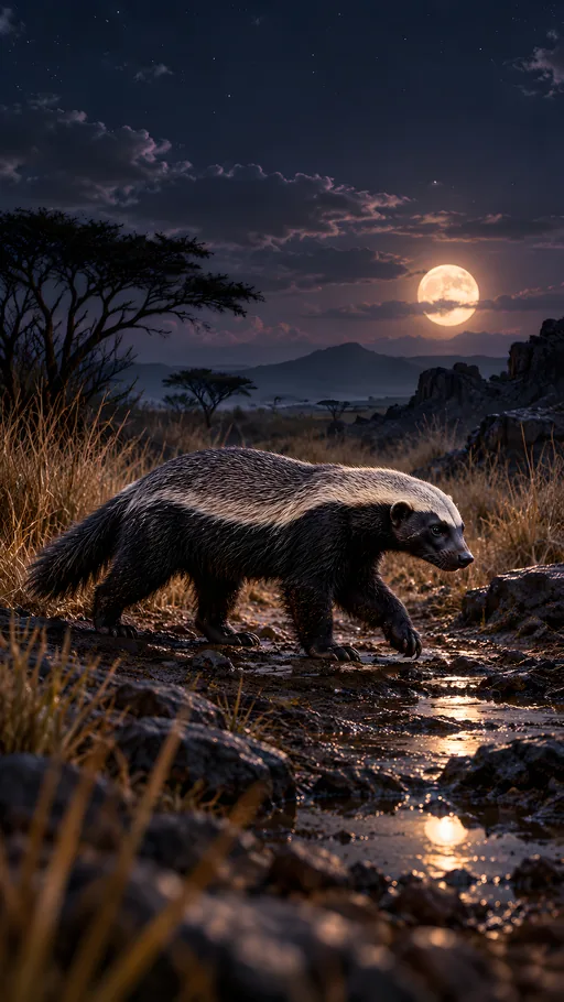 Honey Badger at Moonrise — Animals & Wildlife wallpaper