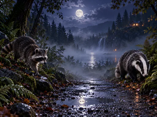 Badgers on a Moonlit Trail — Animals & Wildlife wallpaper