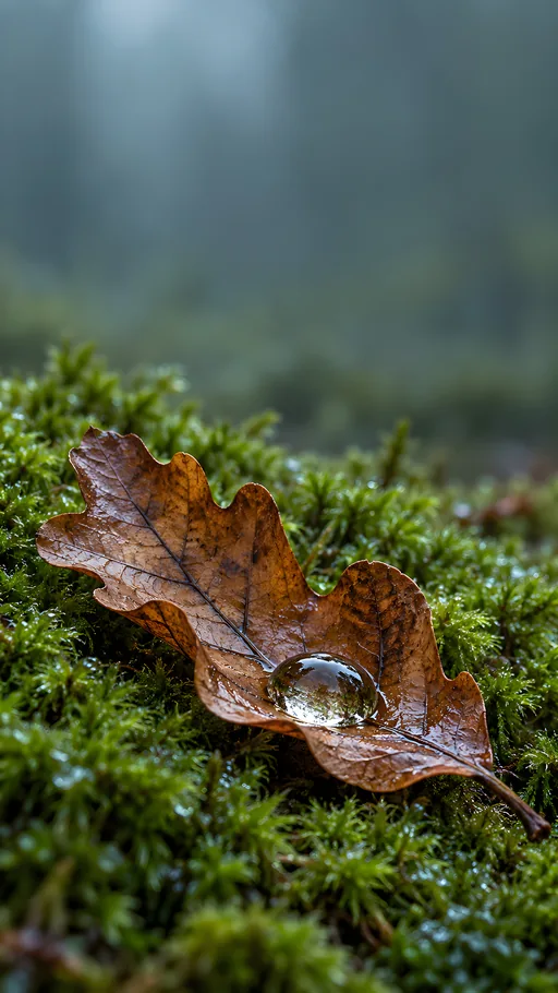 Oak Leaf Cupping a Rain Bead — Flowers & Plants wallpaper