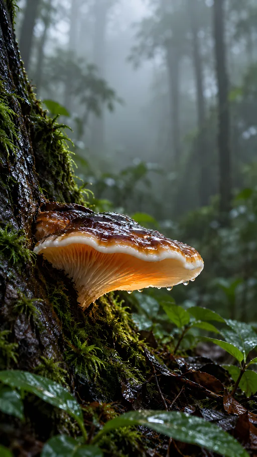 Glowing Fungus on Dark Bark — Nature & Landscapes wallpaper