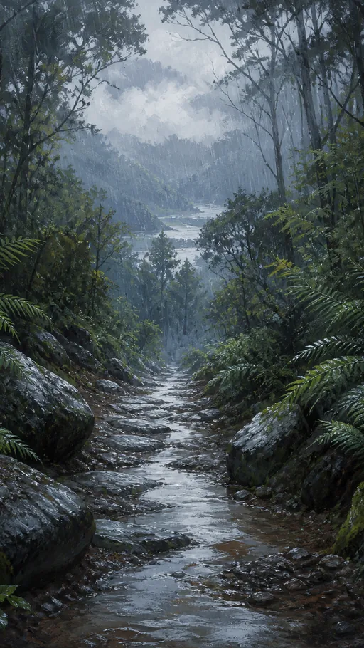 Rain-soaked Forest Path — Seasons & Weather wallpaper