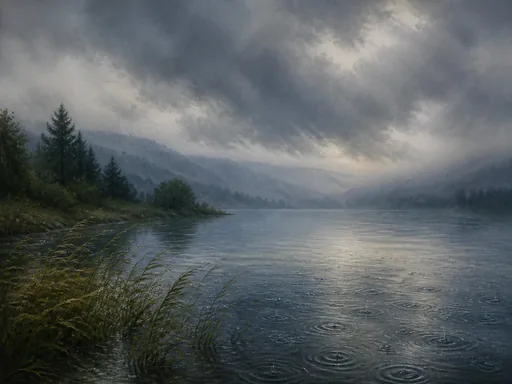 Wide Rainy Lake — Seasons & Weather Galaxy Fold wallpaper