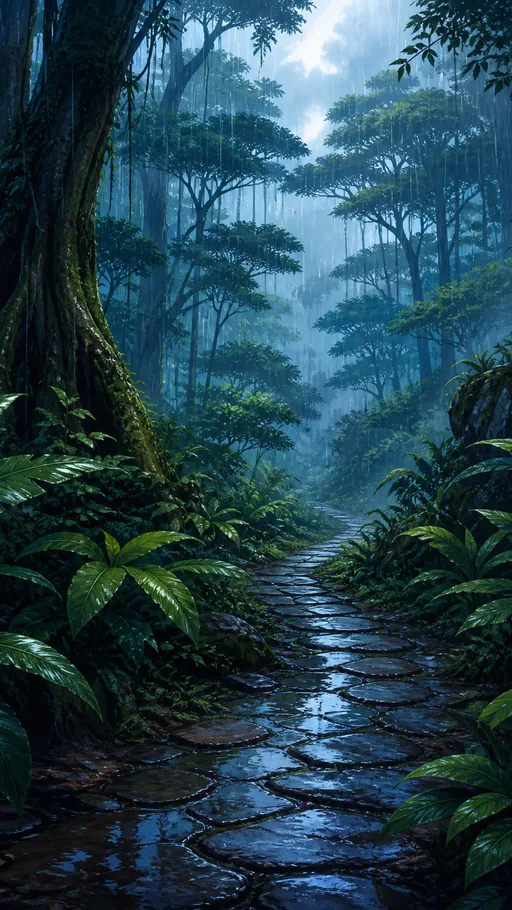 Tall 2D Animated Rain Forest — Seasons & Weather wallpaper