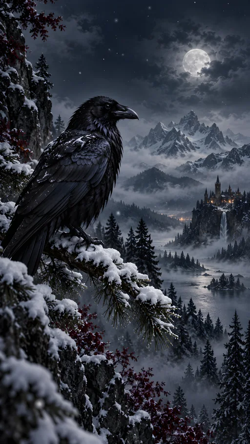 Raven on a Snowy Pine — Animals & Wildlife wallpaper