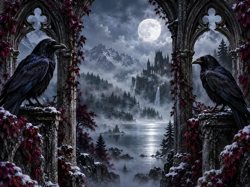 Ravens in Gothic Arches — Animals & Wildlife wallpaper