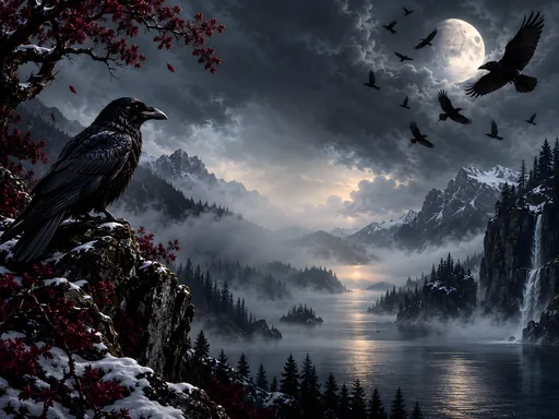 Crows Around the Moon — Animals & Wildlife wallpaper