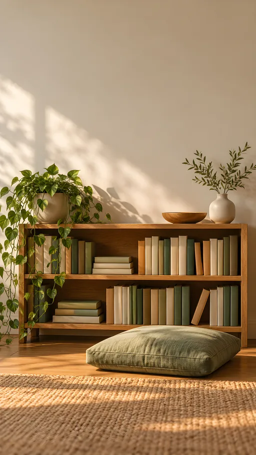 Floor Cushion by the Bookshelf — Cities & Architecture wallpaper