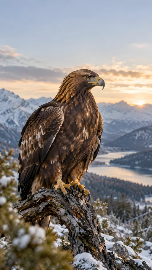 Golden Eagle on an Alpine Branch — Animals & Wildlife wallpaper