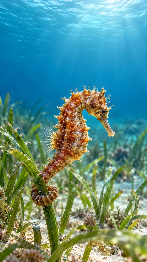 Seahorse on a Seagrass Stem — Animals & Wildlife wallpaper
