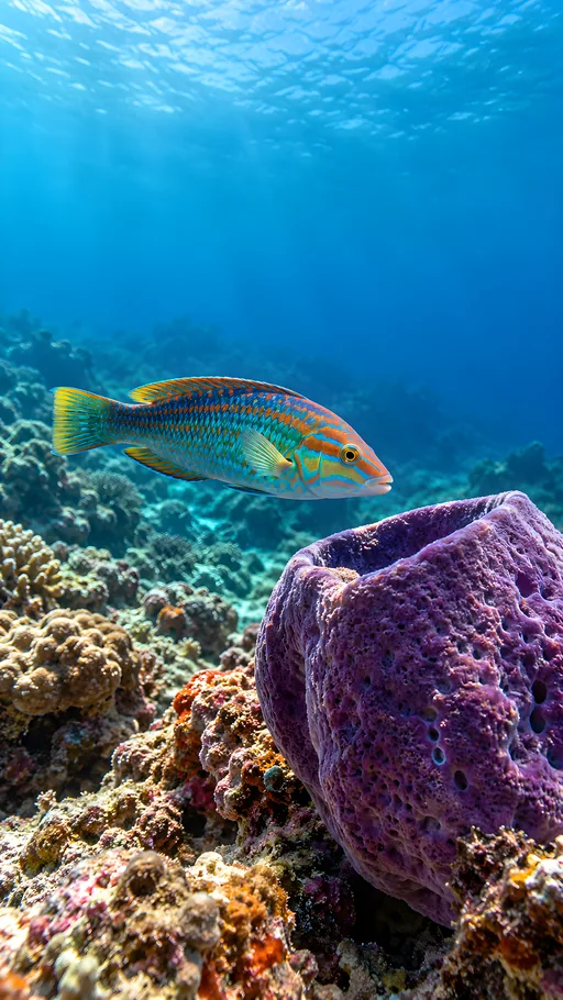 Wrasse and a Purple Sponge — Animals & Wildlife wallpaper
