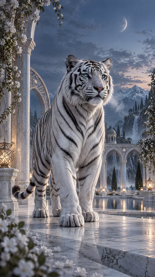 White Tiger in a Marble Courtyard — Animals & Wildlife wallpaper