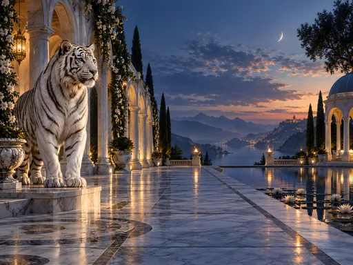 White Tiger in a Marble Courtyard — Animals & Wildlife wallpaper