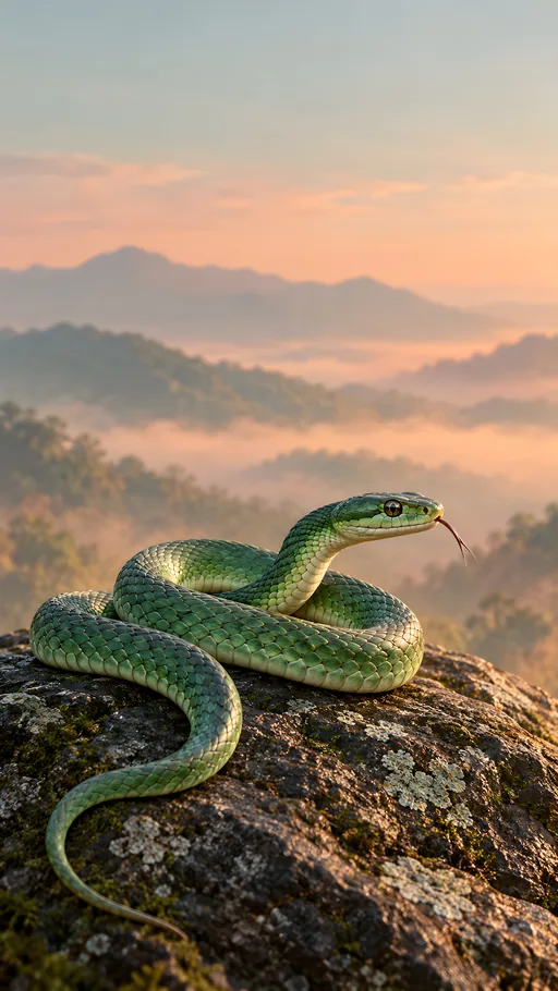 Green Snake on a Dark Stone — Animals & Wildlife wallpaper