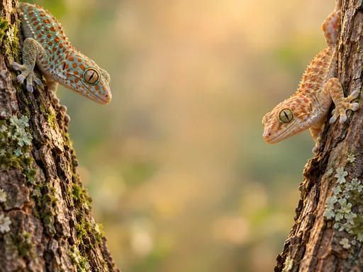 Two Geckos on Bark — Animals & Wildlife wallpaper