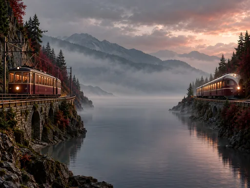 Tram and Railcar in the Mist — Cars & Vehicles Galaxy Fold wallpaper