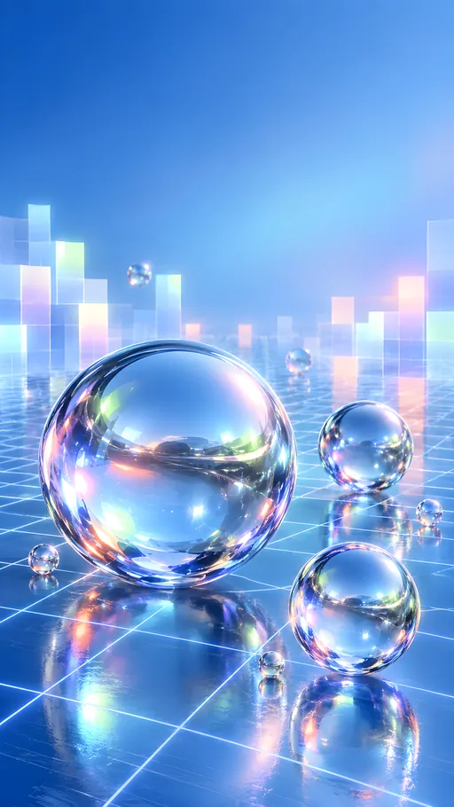 Chrome Bubbles on a Cobalt Grid — Technology wallpaper