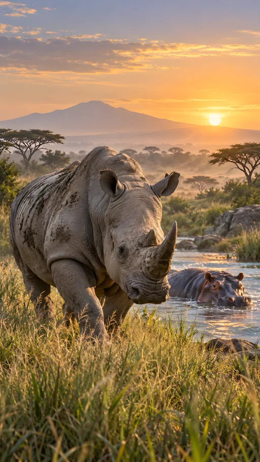 White Rhino in Tall Grass — Animals & Wildlife wallpaper
