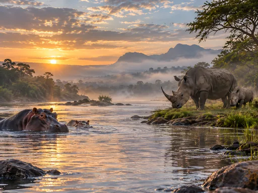 Hippo Family on the River — Animals & Wildlife wallpaper