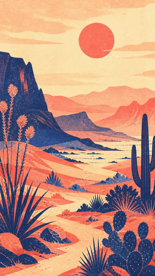 Tall 2D Animated Desert Scene Printed — Art & Illustration wallpaper