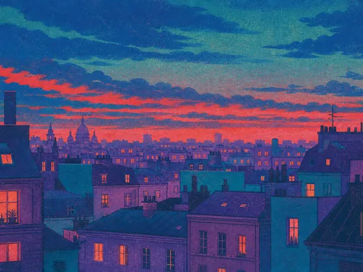 Wide Risograph-inspired Animated City — Art & Illustration Galaxy Fold wallpaper
