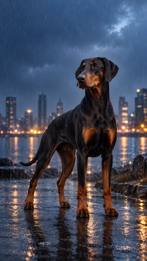 Doberman in Blue Rain — Pets wallpaper