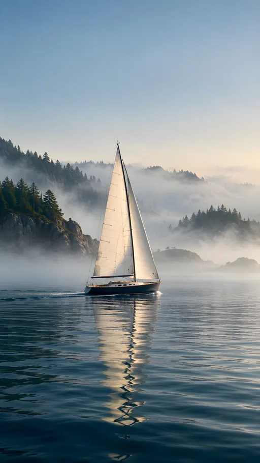 Sailboat in Coastal Mist — Cars & Vehicles phone wallpaper
