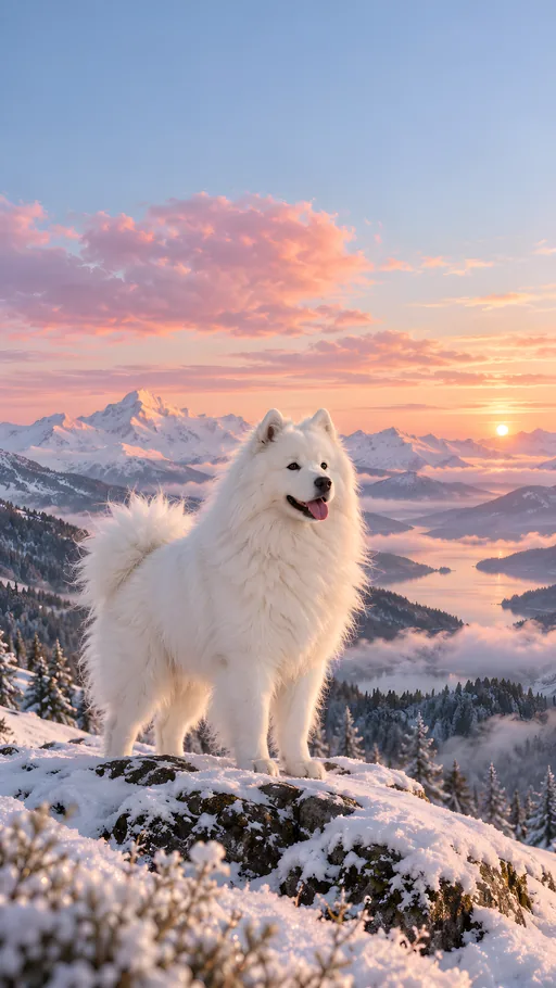 Samoyed at Pink Sunrise — Pets wallpaper